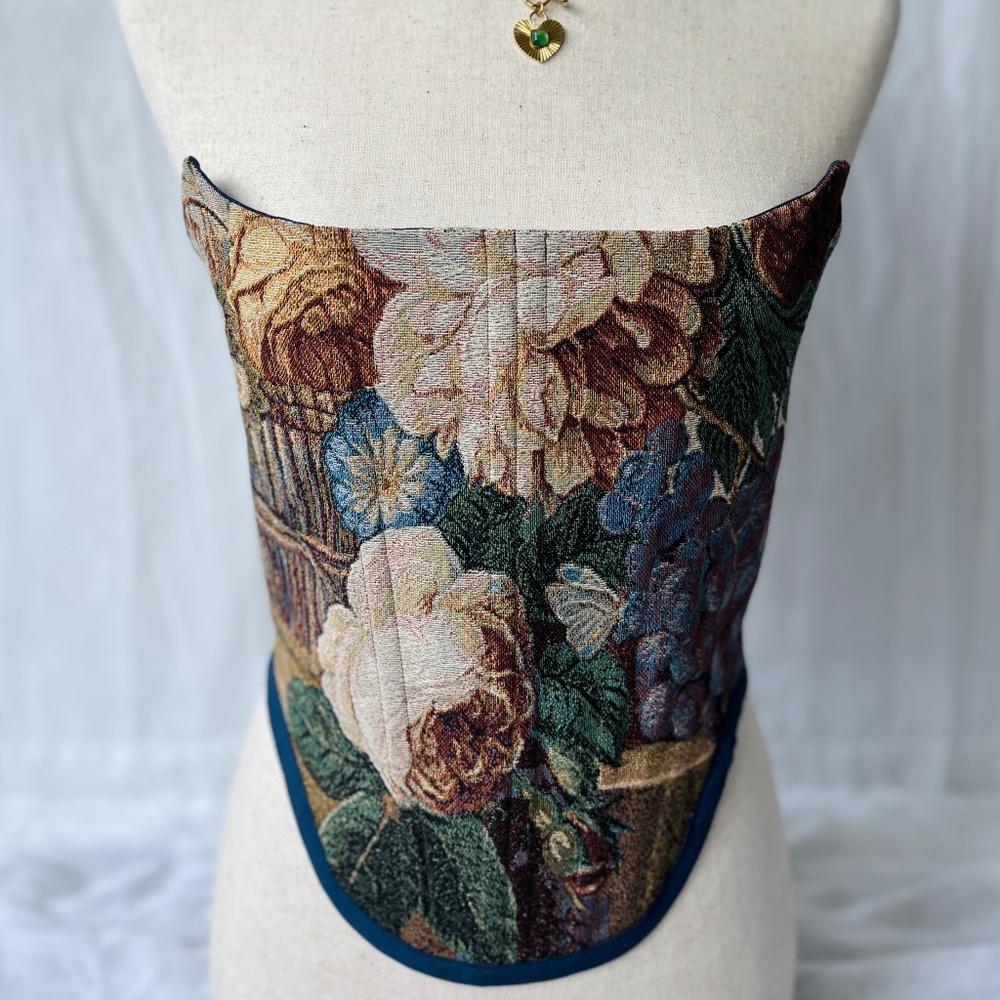 Floral Tapestry Corset Top - Handmade Vintage Flower Corset for Women